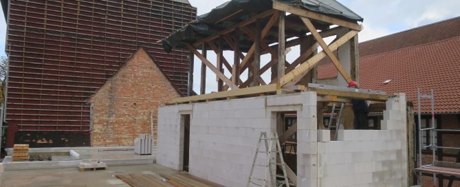 Einbindung des Fachwerks aus dem Altbau mit dem Neubau